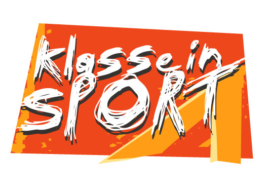 "Klasse im Sport"-Logo der DFL Stiftung auf rotem Hintergrund mit dynamischen gelben Akzenten.