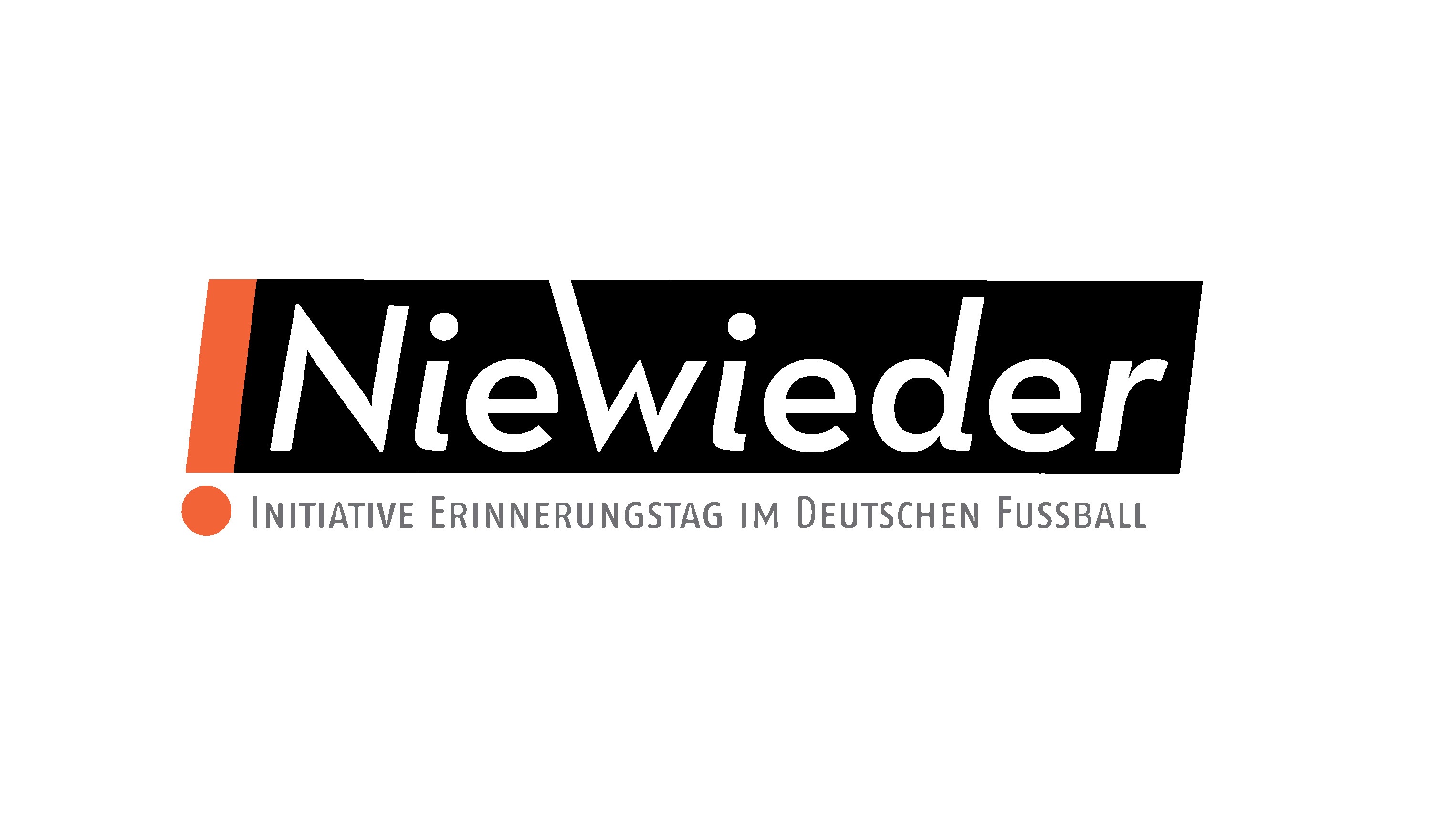 "Nie wieder"-Logo der DFL Stiftung, mit dem Hinweis "Initiative Erinnertag im Deutschen Fußball".