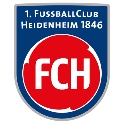 Logo des 1. FC Heidenheim 1860: Ein blaues Wappen mit einem roten Kreis, darin die weißen Buchstaben "FCH".