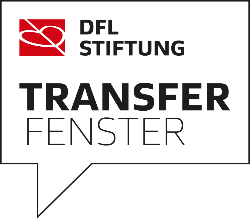 Logo der DFL Stiftung mit der Aufschrift "TRANSFER FENSTER".