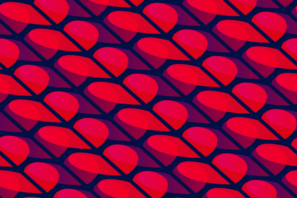 Abstraktes Muster aus sich überlappenden roten Formen auf dunklem Hintergrund.