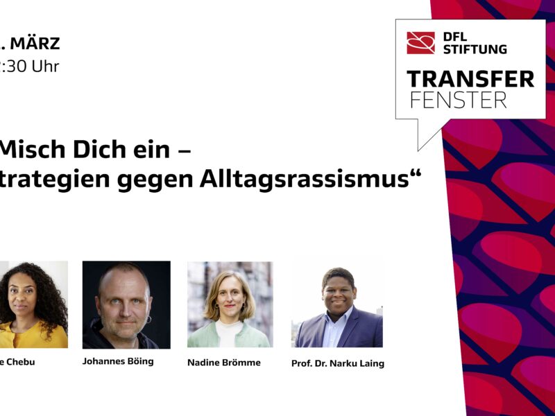 "Misch Dich ein – Strategien gegen Alltagsrassismus" – Porträts von Anne Chebu, Johannes Böing, Nadine Brömme und Prof. Dr. Narku Laing.