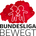 Logo der DFL Stiftung "Bundesliga bewegt" mit stilisierter Darstellung von zwei Personen vor rotem Hintergrund.