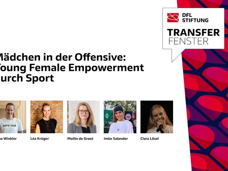 Das Bild zeigt die Moderatorin des Transferfensters, Imke Salander, sowie die Speakerinnen: Léa Krüger, Anna Winkler, Mailin de Groot und die Poetry Slammerin Clara Lösel.