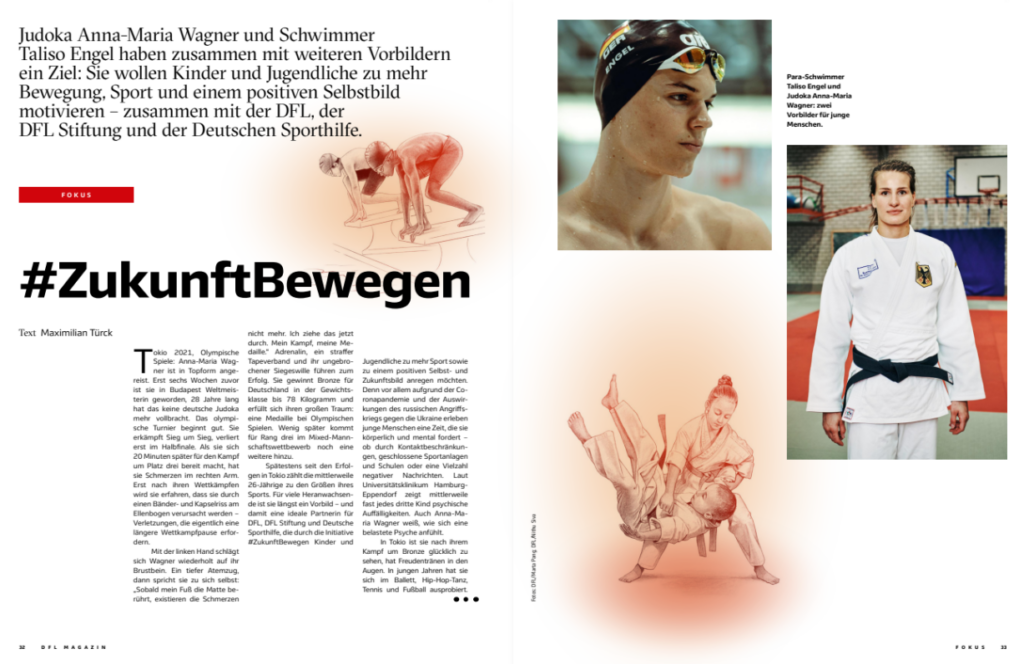 Abbildung des Interviews mit Taliso Engel und Anna-Maria Wagner im DFL Magazin.