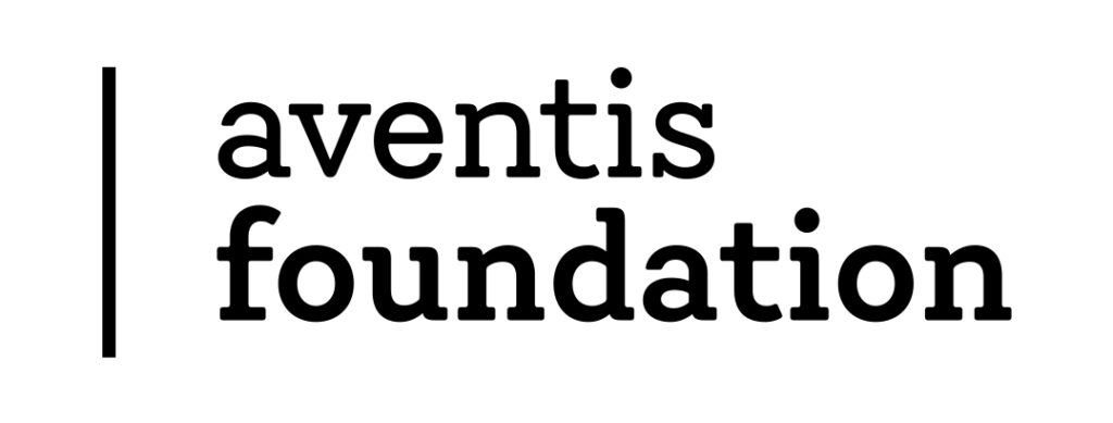 Logo der Aventis Foundation, bestehend aus den Worten "aventis foundation" in zwei Zeilen, in schwarzer Schrift.