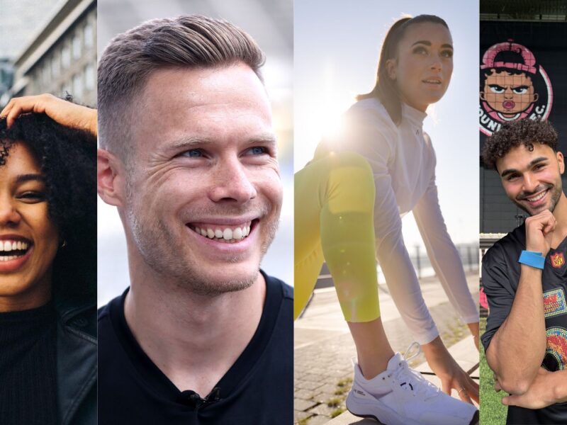 Alt-Text: Collage mit Porträts von vier Personen, die dem Kuratorium der DFL Stiftung angehören. Von links: Eine Frau mit lockigem Haar, ein Mann mit blondem Haar, eine Frau in Sportkleidung und ein Mann im Fußballtrikot.